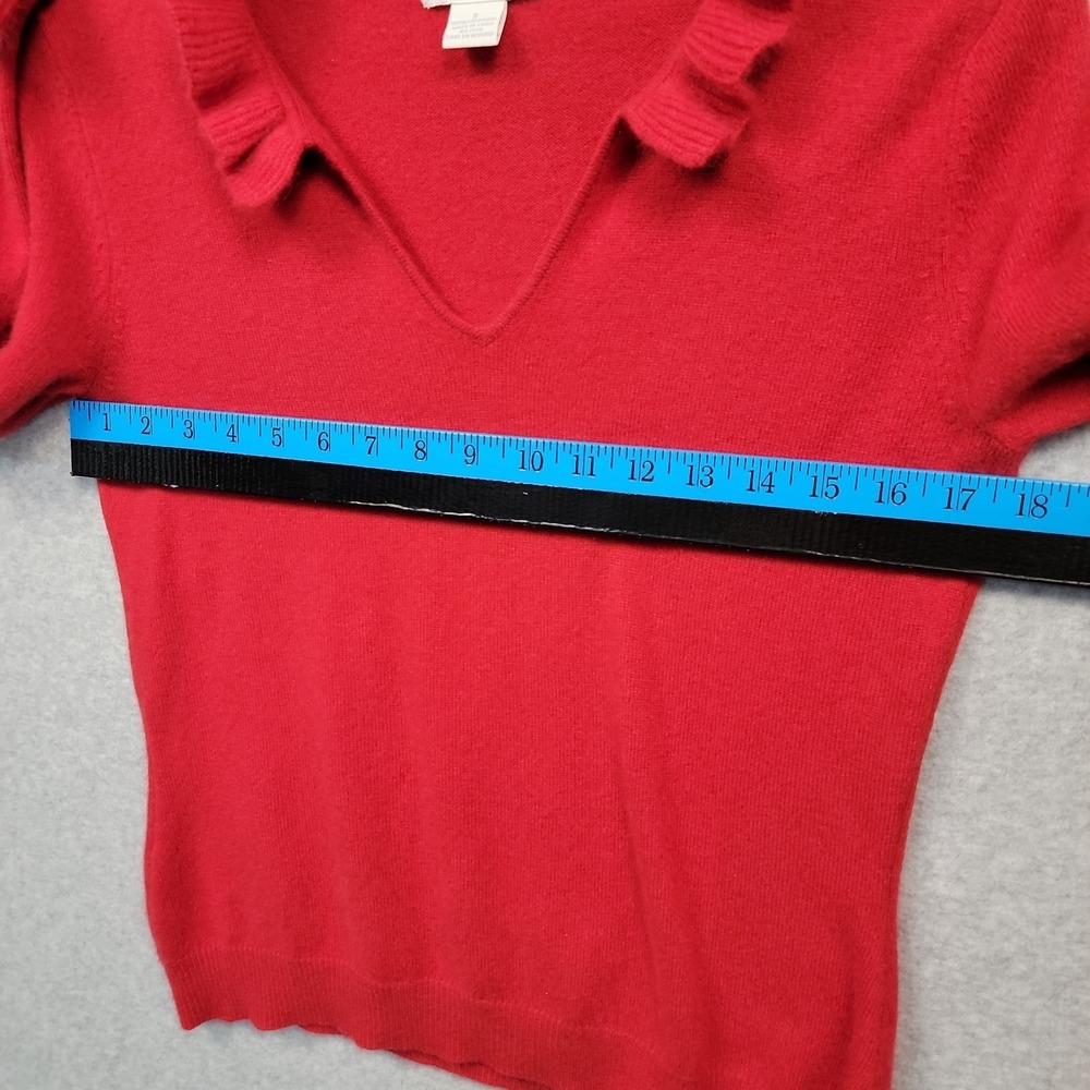 Marshall Fields Cashmere Knit Ruffle V-neck Sweater Red Feminine Womens Sz S - Picture 7 of 13